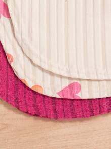 SHEIN Ensemble 3 pièces pour jeune fille : Top côtelé à manches longues, leggings imprimés cœur, tenue d'intérieur et de loisirs confortable de couleur unie, automne/hiver
