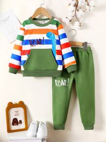 2pcs/Set Toddler Boy Vivid Color Striped Long Sleeve Top, Vibrant And Adorable