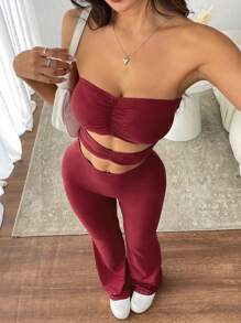 Flirla Y2K Sexy Solid Color Cutout Bandeau Casual Jumpsuit