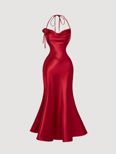 SHEIN MOD Women Red Party Satin Dress, Dress Women,Dresses For Women Party,New Years Dress Women,Sexy Dress,Elegant Dresses For Women,Women's Evening Dress,Glittery Dress