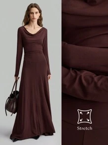 Ontre Vestido elegante y sencillo de manga larga con cuello de cowl, vuelo en el dobladillo, perfecto para fiestas y Año Nuevo, una prenda imprescindible para combinar