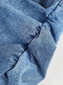 SHEIN Girlism Tween Girls Y2K Stonewashed Flared Denim Jeans With Pleats And Flap Pocket Stacked Jeans With Cargo Pockets - Medium Wash - View 4