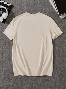 Manfinity Homme Áo thun nam cổ tròn tay ngắn in họa tiết đồ họa cỡ lớn thời trang, dùng khi đi chơi - Màu Khaki - Xem 2