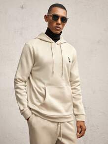 AKNOTIC Party 2pcs/Set Men's Loose Drop Shoulder Hooded Knit Sweatsuit Set, Suitable For Casual Wear In Autumn/Winter - Apricot - View 4