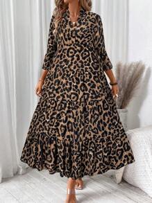 EMERY ROSE 豹纹中袖宽松休闲舒适女士长裙修身 - 咖啡棕 - 查看 5