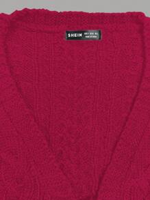 SHEIN Unity 女士纯色长袖前系带宽松休闲开衫，秋冬季新年衣服 - 紅色 - 查看 5