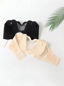 SHEIN 2pcs/Set Teen Girl Minimalist Fashionable Skin Color & Black Bra Set