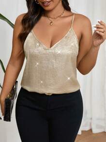 SHEIN Frenchy حمالة كبيرة الحجم بوهيمي ذهبي بياقة على شكل حرف V وظهر مكشوف - الذهبي - مشاهدة 2