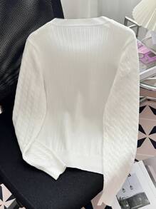 EMERY ROSE Casual Simple Solid Color Cardigan, Versatile For Autumn - White - View 2