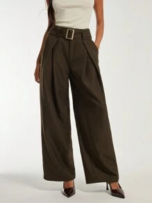 COSMINA Women's Dark Brown Pleated Design Trousers, Autumn/Winter - Coffee Brown - View 6