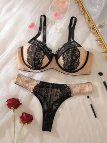 加大码蕾丝性感法式魅力优雅裹身内衣套装