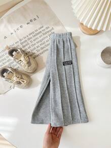 SHEIN Babygirl Casual Grey Woordprint Elastische Taille Broek, Herfst/Winter