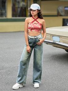 SHEIN Teenager Girls' Casual Button Front Pocket Simple Design Jeans For Everyday Wear - Medium Wash - View 3