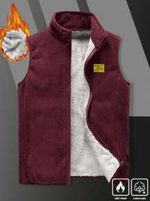Manfinity Homme Loose Fit Men's Letter Patched Teddy Vest Jacket - Red - View 5