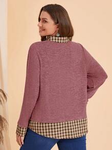 EMERY ROSE 大码格子印花休闲百搭长袖 T 恤，女士冬装 - 紅木色 - 查看 2