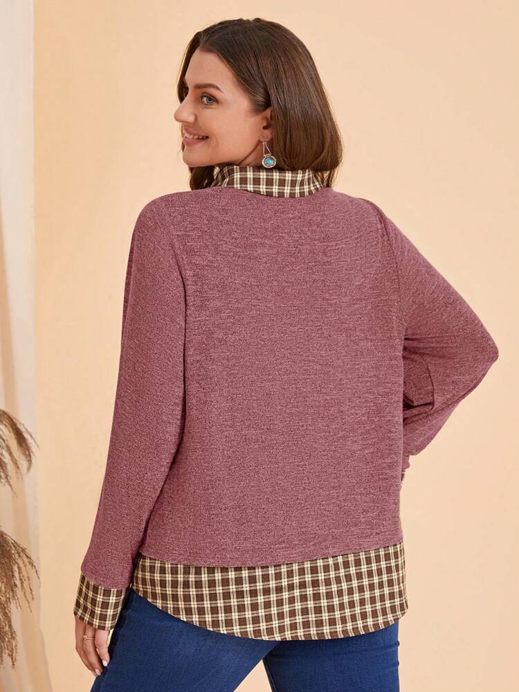 Plus Size Plaid Print Casual Versatile Long Sleeve T-Shirt,Winter Clothes For Women