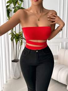 Chiquease Body asimétrico con hueco sexy para mujeres para ropa de Año Nuevo - Rojo - Ver 5