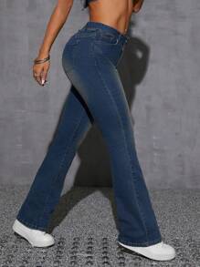 SHEIN EZwear Women's Button Front Pocket Simple Denim Jeans, Casual Everyday Wear