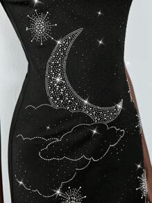 Chiquease 1 chiếc váy ngắn thường ngày cho nữ có chi tiết dây đeo vai họa tiết, phong cách tối giản - màu đen - Xem 5