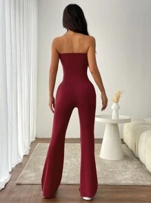 Flirla Y2K Sexy Solid Color Cutout Bandeau Casual Jumpsuit
