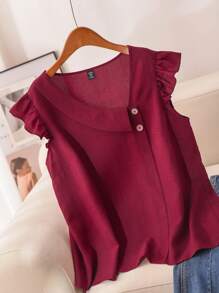 CosyJoli Plus Size Sleeveless Asymmetrical Collar Denim Effect Texture Casual Shirt, Summer