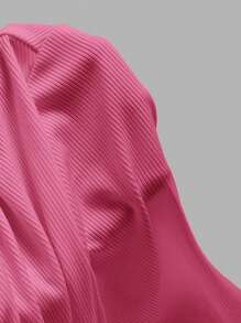 Slaydiva Casual White Ribbed Long Sleeve Front Zipper Jumpsuit - Hot Pink - View 5