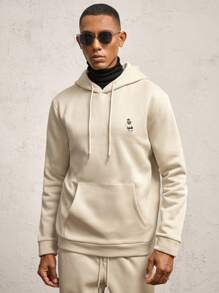 AKNOTIC Party 2pcs/Set Men's Loose Drop Shoulder Hooded Knit Sweatsuit Set, Suitable For Casual Wear In Autumn/Winter - Apricot - View 2