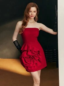 MOTF PREMIUM STEREO FLORAL TUBE COCKTAIL DRESS - Red - View 5