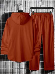 Manfinity Homme Men Plain Front Button Long Sleeve Hoodie Sweatsuit