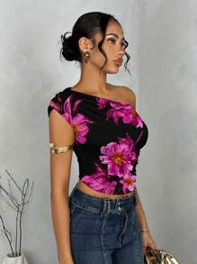 SHEIN BAE 女士紧身不对称肩部收褶短款吊带背心，适合夏季