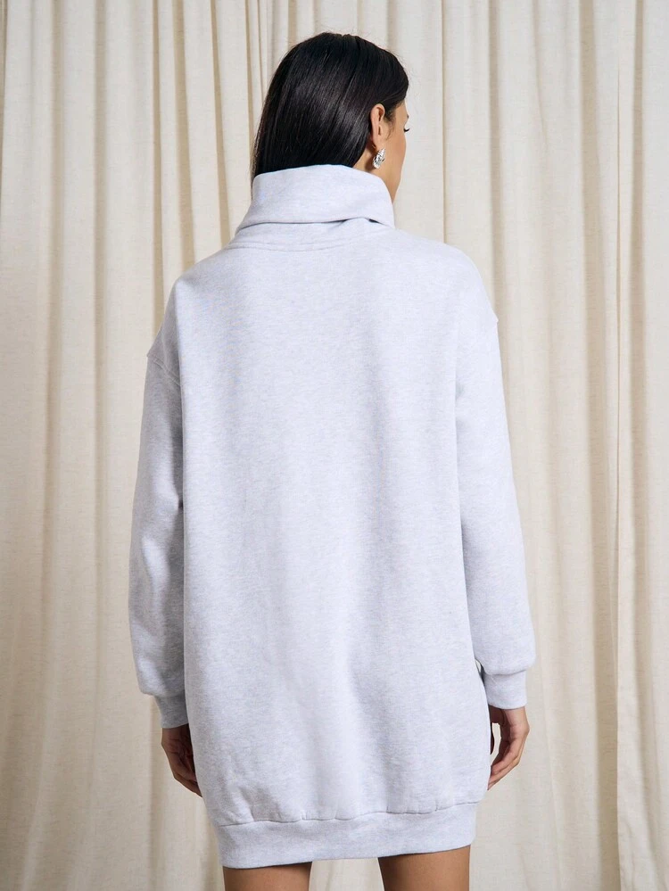 Oversized Roll Neck Sweatshirt Mini Dress With Long Sleeves