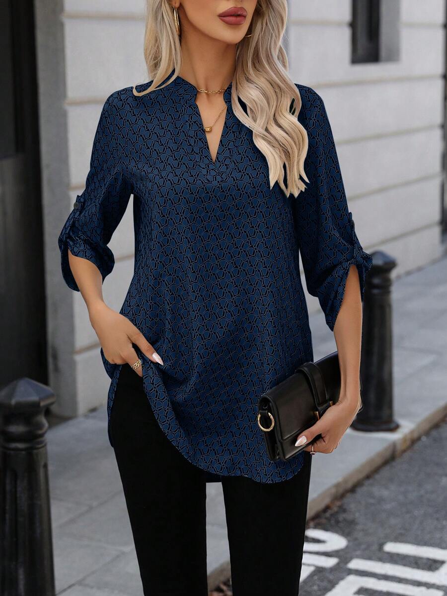 EMERY ROSE Women Casual Simple Chic Blouse, Everyday Wear Fall Cloth For Women - Navy Blue - View 1