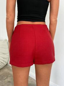 Aloruh Women's Christmas Red Mini Shorts, Autumn/Winter - Red - View 3