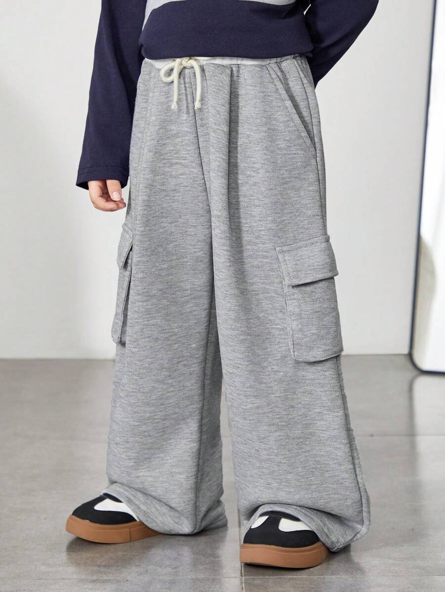 SHEIN 1 Piece Young Boys Leisure College Comfortable Fashion Simple Practical Japan And South Korea Relaxed All-Match Soft Comfort With Color Splicing With Work Pockets Wei Pants Suitable For Suburban Play Suitable For Kids Outfits School Back To School Boys Setboys Outfits Daily Suitable For School Suitable For Travel Suitable For Sports Suitable For Spring Autumn And Winter - Grey - View 1