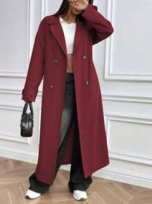 EMERY ROSE Áo khoác dài tay đơn sắc, cài hai hàng khuy, có túi, thường ngày dành cho nữ, thời trang năm mới - Đỏ - Xem 5