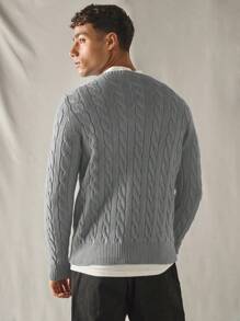 SWAVVY 男士休闲年轻宽松针织长袖毛衣，时尚日常穿着，粗针织，适合秋冬 - 灰色 - 查看 2