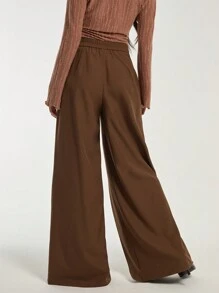 COSMINA Women's Solid Color Front Button Plain Suit Pants, Casual Daily Wear - Brown - View 2