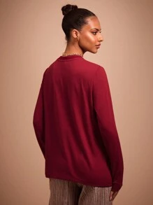 COSMINA Women's Red Printed Long Sleeve Casual T-Shirt, Suitable For Spring & Autumn