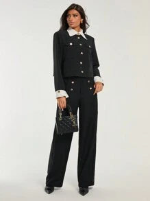 COSMINA Damen Tailliertes Top mit umklappbarem Kragen, langarm