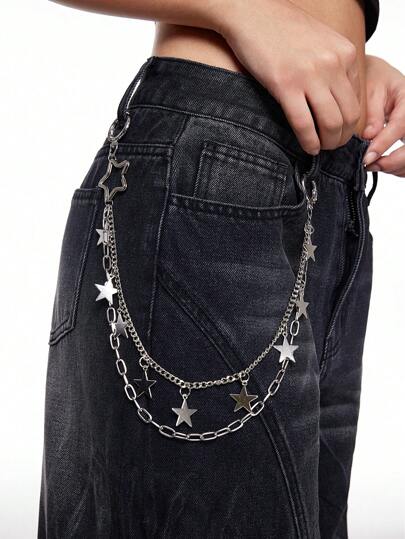 Goth 1 pezzo Catena per pantaloni alla moda con ciondolo a forma di stella vuota, design delicato con finitura di alta qualità, adatta per le donne per uso quotidiano e come regalo per le vacanze