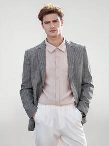 Manfinity VCAY Men's Woven Striped Fit Business Casual Long Sleeved Lapel Suit Jacket Suitable For Daily Wear - Multicolor - View 1