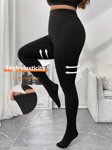 SHEIN Essnce Plus Size Women's Thanks Giving Clothes Fall Winter New Fashion Casual Commuting Elegant And Comfortable Solid Color Black Leggings Leggings 2 Pieces Set Of Pants, Women Tights Christmas Leggings Black Legging Warm Leggings