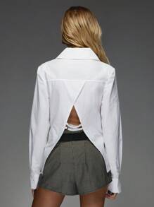 MISSGUIDED Camisa larga con espalda envolvente abierta - Blanco - Ver 2