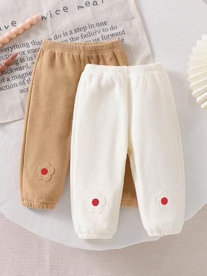 Calças de lã de cordeiro floral para meninas, outono/inverno