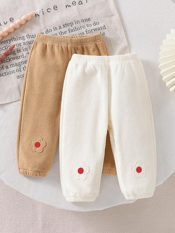 Baby Girls' Floral Lamb Wool Pants, Autumn/Winter