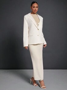 Hauture 翻领长袖优雅秋冬西装外套 - 白色 - 查看 5