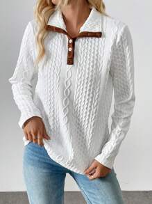 SHEIN LUNE Casual Solid Color Hooded Pullover Sweatshirt, European American Style, Thickened, Contrast Color Collar, Long Sleeve, Warm For Women