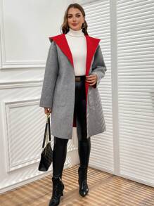 SHEIN Clasi Chaqueta casual con capucha y manga larga, reversible, de talla grande