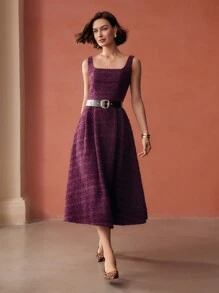 MOTF PREMIUM WOOL TWEED FITTED WAIST DRESS - Hot Pink - View 2