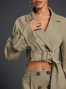 Hauture 系带原始下摆斜纹短款风衣 - 卡其色 - 查看 2